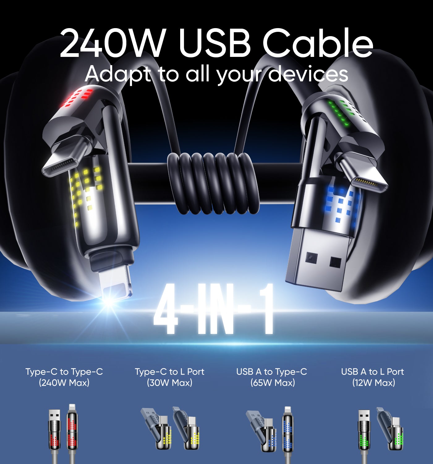 4-in-1 USB Charging Cable | Fast Charging & Durable Design